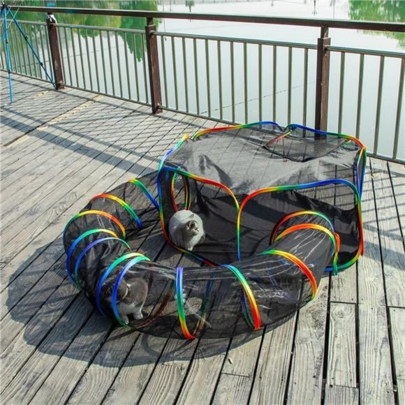Outdoor Rainbow Cat Enclosures, Portable Cat Tent, Circle Cat Tunnel - Picture 4 of 6